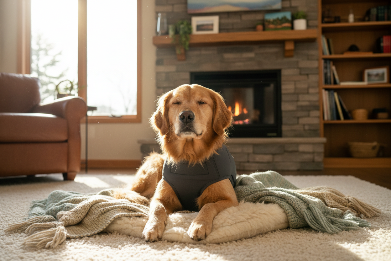 Dog wearing anxiety vest